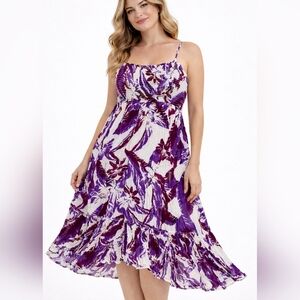 Intimately Free People Purple Floral Smocked Midi Dress Large Stretch Boho